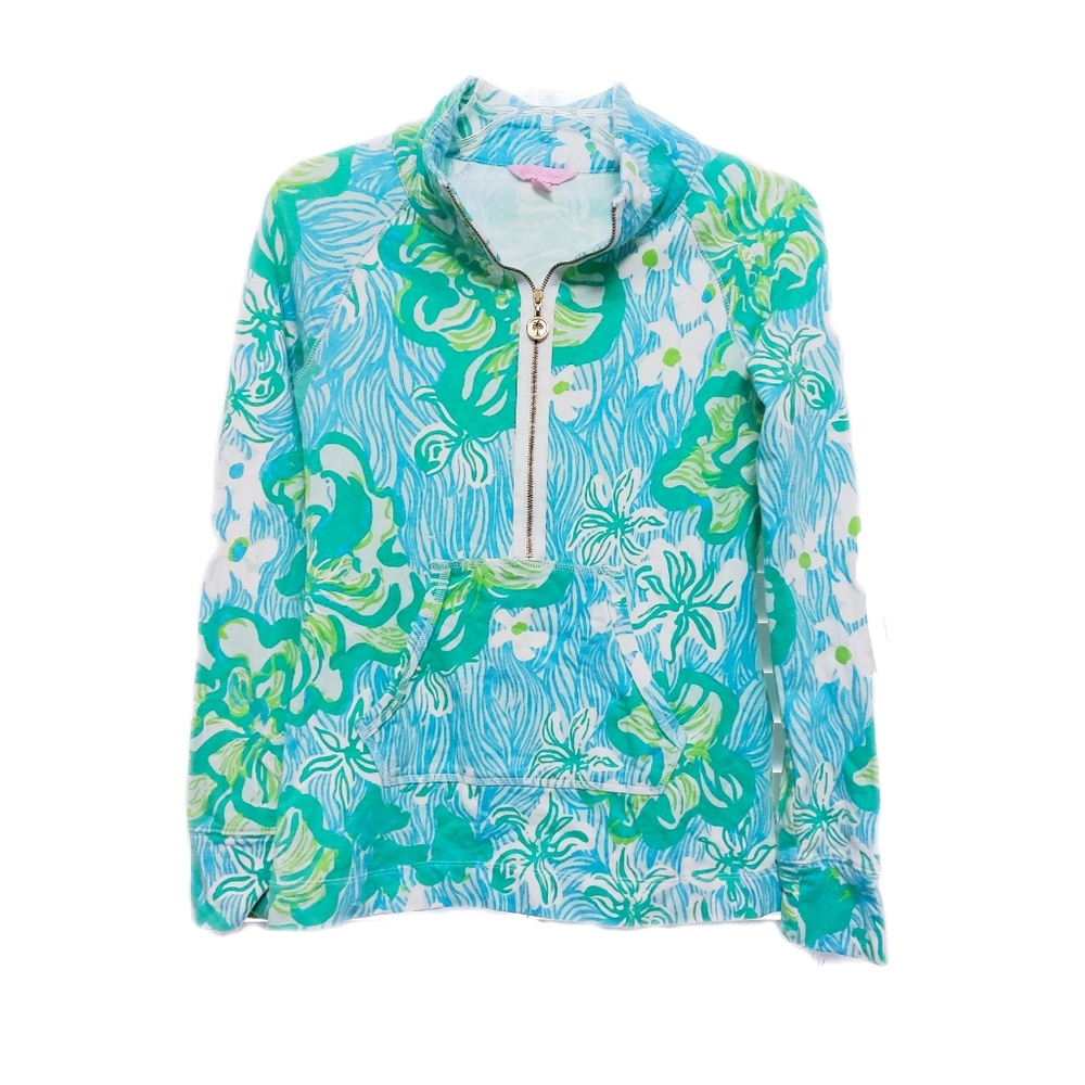 Lilly Pulitzer Skipper Popover Womens XXS Kangeroo Pocket Pullover Zip Jacket - Picture 2 of 6